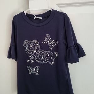 GIRLS Navy Top EUR SX 6 short sleeve cotton  blend